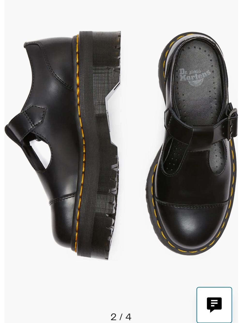Dr. Martens Black Leather Platform Mary Janes with Yellow Stitching - Picture 2 of 4